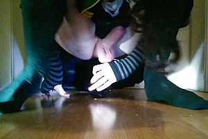 18 years old crossdresser girl masturbating with black dildo