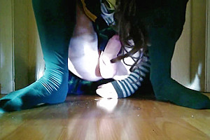 18 years old crossdresser girl masturbating with black dildo