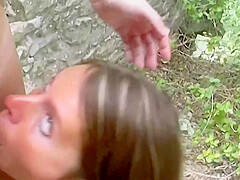 A Busty Brunette Lady From German Gets Hammered Outdoors