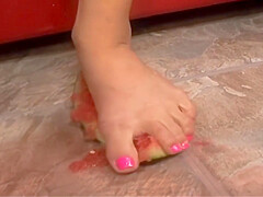 A Busty German Brunette Enjoys Getting Her Reward All Over Her Feet