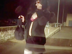 A risked outdoor Lady Boyle crossdresser naked in streets