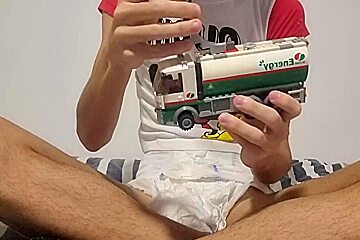 Abdl Diaper Boy Playing And Jerking Off With His Toys