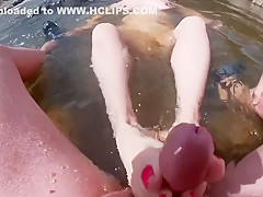 Amateur Nude Beach Footjob With Cumshot