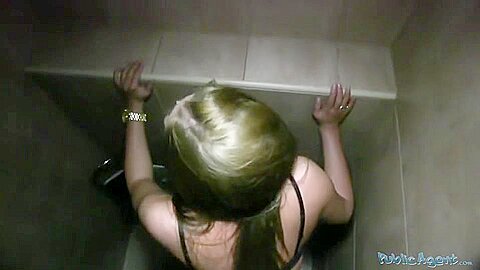 Amateurs Blond Hair Lady Takes Knob In Public Toilet