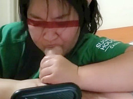 Asian COCKSUCKER throats and swallows a huge load before bed