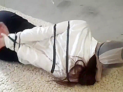Asian Girl Hooded And Taped Up
