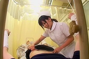 Asian nurse sucks a dick and rides it in horny video