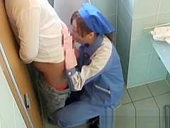 Asian toilet attendant cleans wrong part1