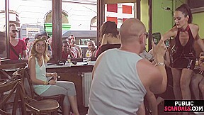 BDSM public slut whipped in public pub in front of