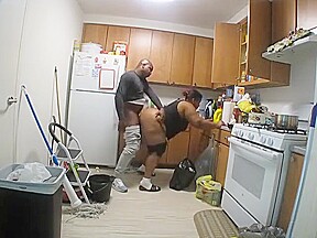 BLACK BBW GETS FUCKED IN THE KITCHEN WHILE COOKING TAKES BIG CUM SHOT