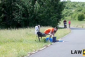 Babe Sells Something In Park But Gets Arrested And Nailed With Ashley Ocean