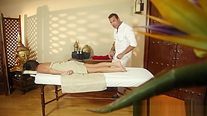 Babe deep throated by masseur