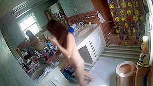 Bathroom cam captures Step sister getting ready to shower