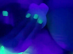 Bbw Girl With Black Light Body Paint Touches Herself With Big Glowing Dildo