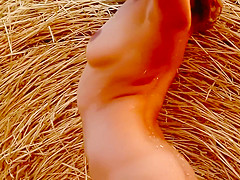 Beautifl girl goes naked in fields wandering nude in nature outdoors