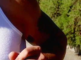 Beautiful brunette gives pool boy some relief