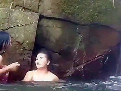 Beautiful girls having bath outdoor