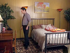Bent over bed redhead rough banged