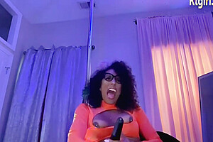 Big Boobs Black Translady In Glasses Masturbates Her Dick On Webcam