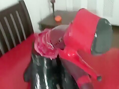 Big Boobs Rubber Girl - Masturbation In Sticky Cum And Black Latex Catsuit