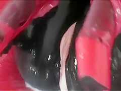 Big Boobs Rubber Girl - Masturbation In Sticky Cum And Black Latex Catsuit