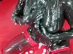 Big Boobs Rubber Girl - Masturbation In Sticky Cum And Black Latex Catsuit