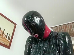 Big Boobs Rubber Girl - Masturbation In Sticky Cum And Black Latex Catsuit
