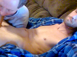 Big straight guy lets older gay eat the cock