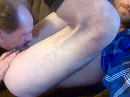 Big straight guy lets older gay eat the cock