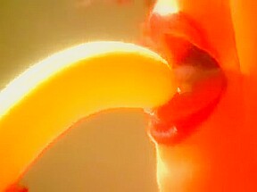 Big tits chick playing with banana & whipped cream