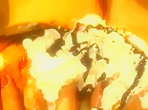 Big tits chick playing with banana & whipped cream