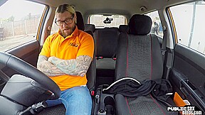 Bigboobs driving MILF fucked by tutor outdoor in the car