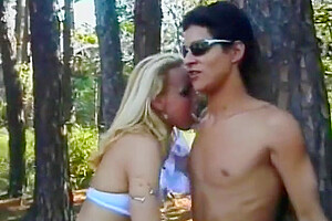 Blond She-male Riding Cock Outdoors