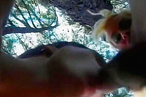 Blond She-male Riding Cock Outdoors