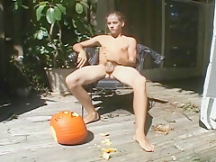 Blond Twink Outside Jerks Off And Cums On Pumpkin 202
