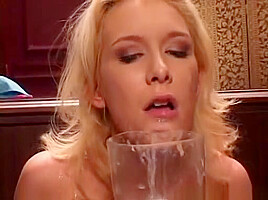 Blonde Babe Gargles Cum