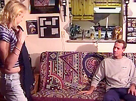 Blonde Babe Getting Fucked In A Threesome By Two Big Cocks