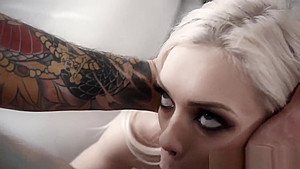 Blonde babe with small tits enjoying hardcore sex