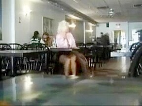Blonde flashes in restaurant