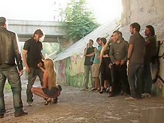 Blonde fucks outdoor and in public bus