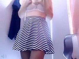 Blonde masturbate in public dressing room