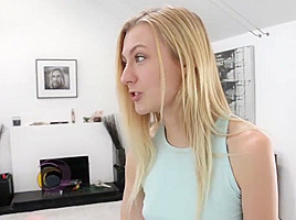 Blonde stepsister gets a facial during a telephone call