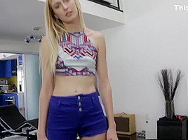 Blonde stepsister gets a facial during a telephone call
