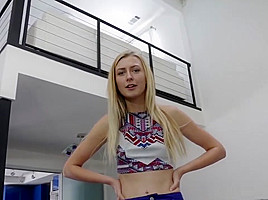 Blonde stepsister gets a facial during a telephone call