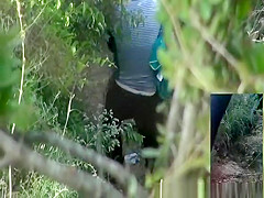 Blonde woman caught by two spy cams peeing