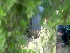 Blonde woman caught by two spy cams peeing