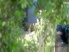 Blonde woman caught by two spy cams peeing