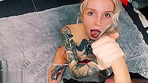 Blowjob after school - Blue eyed tattooed blonde teen 18+ loves sucking cock