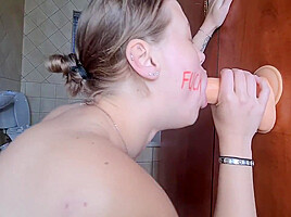 Body Writing Pale Slut Sucking And Fucking Two Suction Cup Dildos Spit Roast Fetish