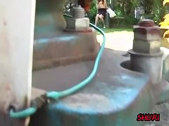 Boob squeezing video of enchanting little slag being pulled in sharking action